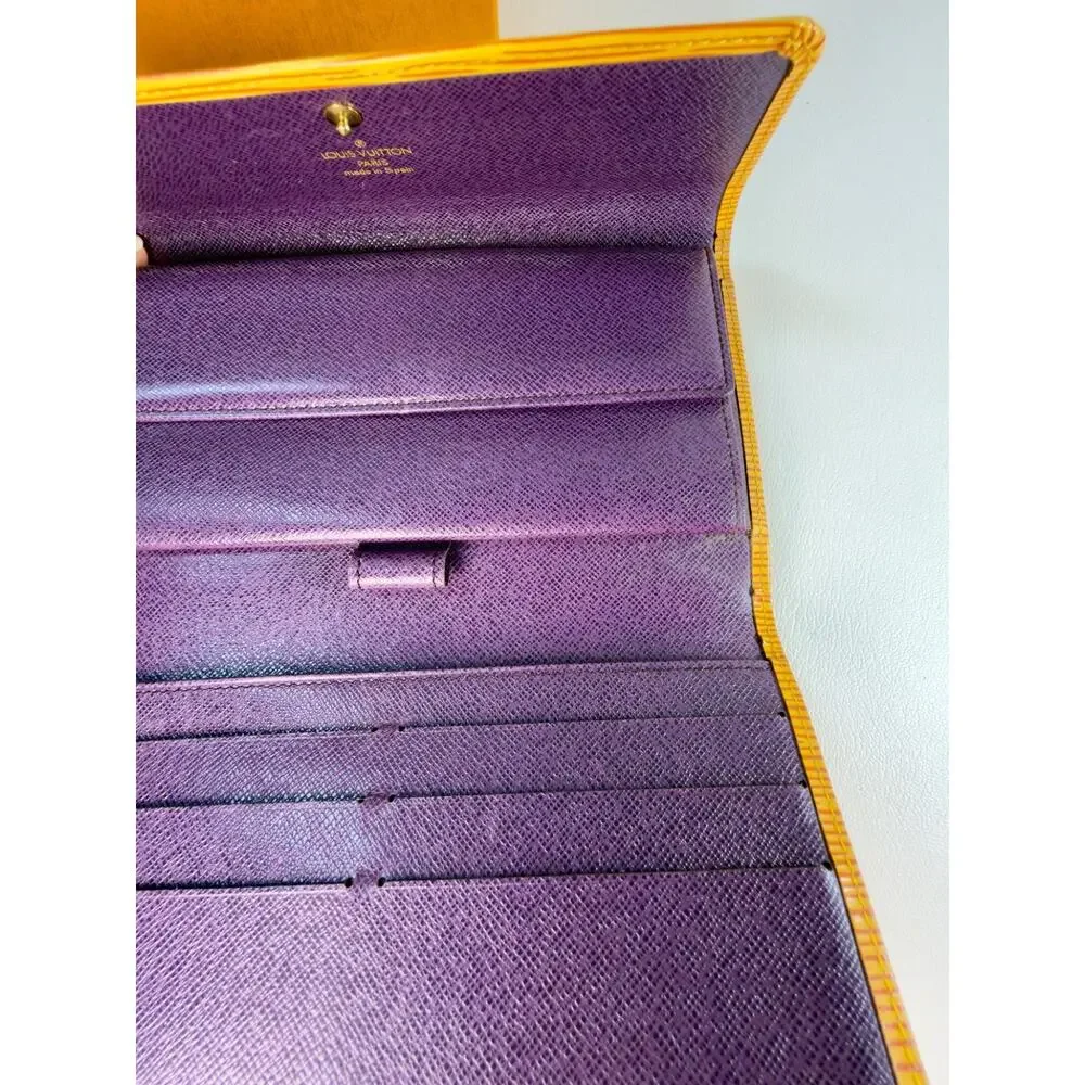 Louis Vuitton Epi Leather Sarah Long Wallet Yellow Bifold Envelope Box VGC